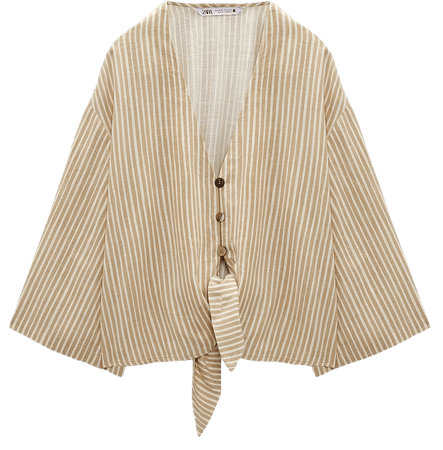 STRIPED KNOTTED BLOUSE - CAMEL/WHITE | ZARA United States