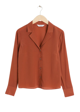 V-Cut Silk Button Up Blouse - Rust - Shirts - & Other Stories