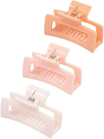 Rectangle Hair Claw Clips, Manshui 3 Pcs Medium Large Hair Claw Clips, Strong Hair Clips for Girls and Women, Non-slip Medium Hair Clips Strong Claw Clips Hair Accessories (Pink Rectangle Set 3) : Beauty & Personal Care