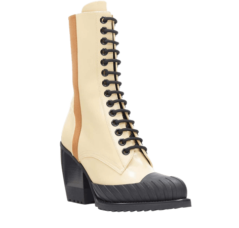 new CHLOE Runway Rylee cream brown leather block heel heel rubber toe boot EU41 For Sale at 1stDibs