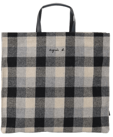 black and grey checked wool shopping bag