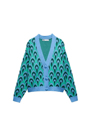 Blue Jacquard Knit Cardigan| ZARA