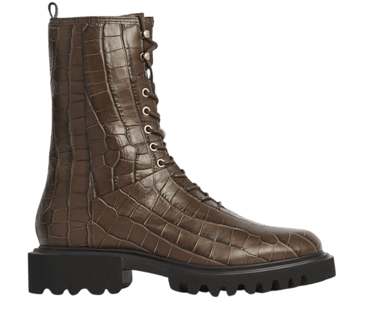 ALLSAINTS US: Womens Maren Leather Crocodile Boots (khaki)