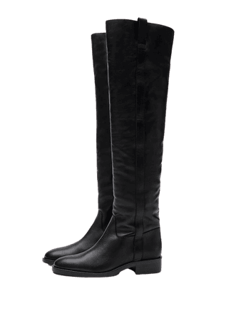 Black lined leather knee-high boots - Women - Massimo Dutti