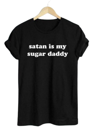 SATAN IS MY SUGAR DADDY Letter Print Round Neck Short Sleeve T-Shirt - Beautifulhalo.com