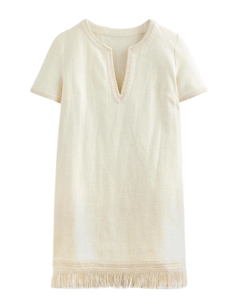 Fringe Hem Mini Shift Dress - Ivory | Boden US