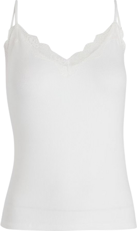 Ribbed Fitted V-neck Lace Trim Cami | Express
