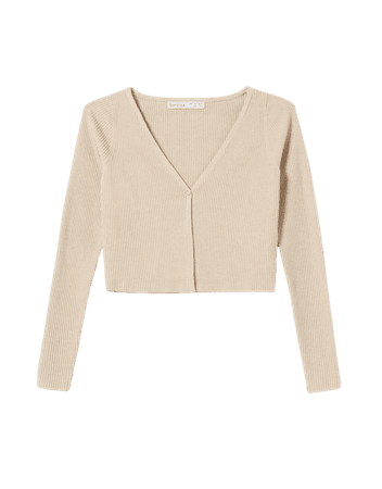 Knit V-neck cardigan - Sweaters and cardigans - Woman | Bershka