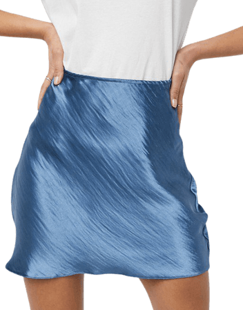 ASOS DESIGN Tall mini high shine satin slip skirt in steel blue | ASOS