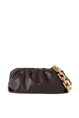 Dark brown The Pouch chain-embellished gathered leather clutch | Bottega Veneta | NET-A-PORTER
