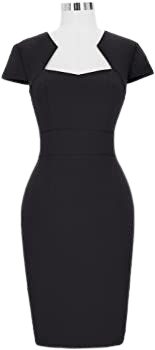 Women 50s Cocktail Dress Cap-Sleeves Vintage Wiggle Dress (8947-1 M) Black at Amazon Women’s Clothing store