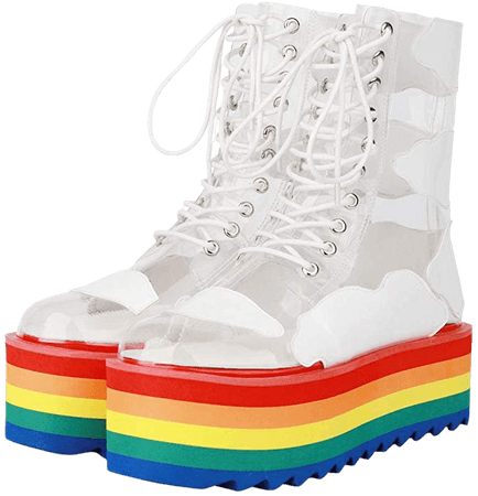 Amazon.com | Themost Platform Boots for Women Rainbow Platforms Sneakers Clear Lace Up Ankle Boot Colorful Waterproof Shoes | Ankle & Bootie