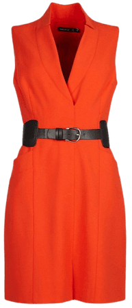 Compact Stretch Notch Neck Belted Short Dress | Karen Millen