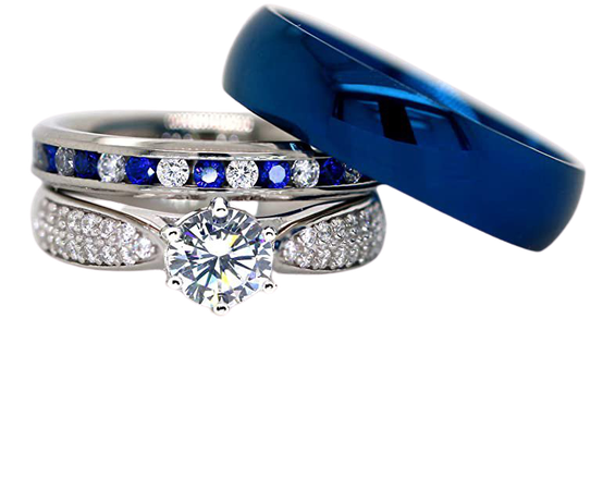 Amazon.com: Kingsway Jewelry His and Hers 925 Sterling Silver Blue Saphire Stainless Steel Wedding Rings Set Blue #SP24BLMSBL (Size His 07, Hers 05): Jewelry