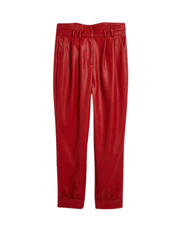 Red faux leather tapered trousers | River Island