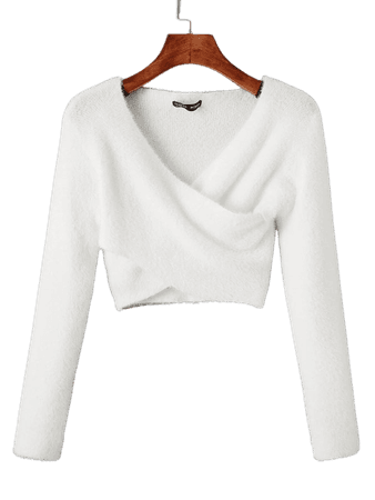 SHEIN Fuzzy Knit Crisscross Cropped Sweater | SHEIN USA