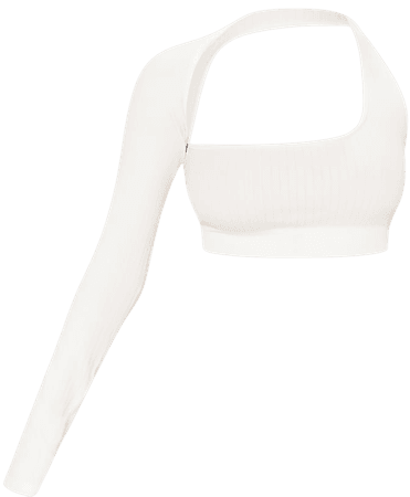 White Wide Contour Rib Asymmetric Crop Top | PrettyLittleThing USA