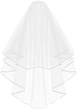 Amazon.com: KLOUD City White Double Ribbon Edge Center Cascade Bridal Wedding Veil with Comb: Beauty