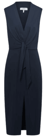 Reiss Navy Stevie Tie Waist Midi Dress | REISS USA