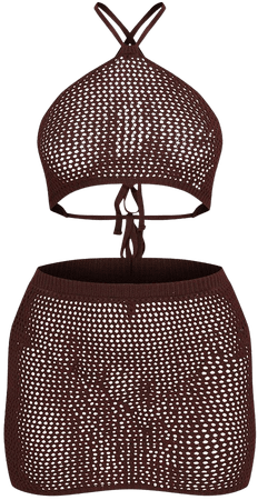 Chocolate Crochet Halter Neck Top Mini Skirt Set | PrettyLittleThing CA