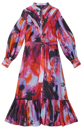 Silk Cotton Marble Pin Tuck Woven Maxi Dress | Karen Millen