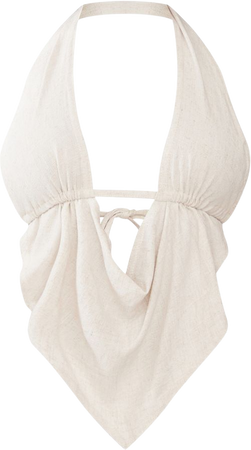 White Linen Look Sleeveless Halter Neck Drape Top | PrettyLittleThing USA