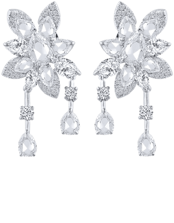 18k White Gold Cascade Rose Cut And Brilliant Cut Diamond Earrings By Harakh | Moda Operandi