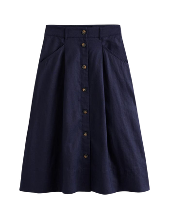 Petra Linen Midi Skirt - Navy | Boden US