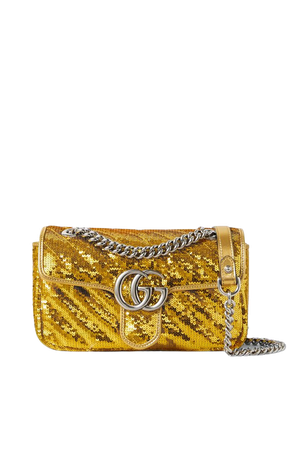 Gold GG Marmont mini leather-trimmed sequined silk shoulder bag | Gucci | NET-A-PORTER