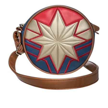Disney | Bags | Disney Captain Marvel Circle Crossbody Bag Purse Round Symbol Gold Star Red Blue | Poshmark