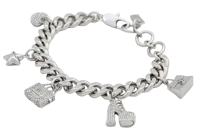 SSENSE- Mini Icon Pave Charm Bracelet in Silver & Crystal Marc Jacobs