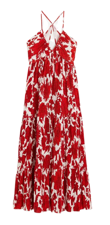 Pleated Maxi Dress - White/red floral - Ladies | H&M US