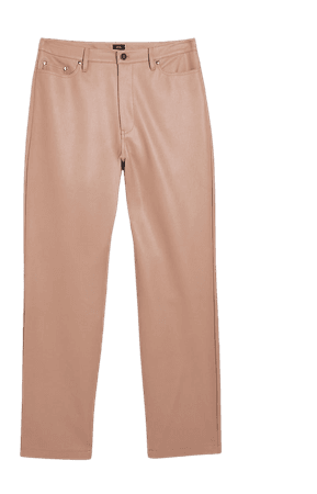 Pink faux leather straight leg trousers | River Island