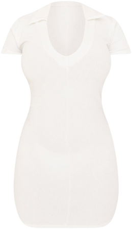 Shape White Crinkle Rib Short Sleeve Bodycon Dress | PrettyLittleThing USA