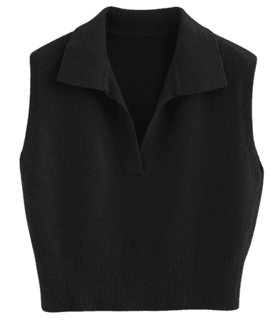 Collared V-Neck Knit Vest in Black - Retro, Indie and Unique Fashion