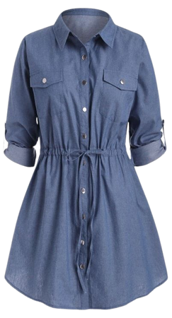 [44% OFF] 2020 Plus Size Roll Sleeve Chambray Snap Button Shirt Dress In BLUE | ZAFUL