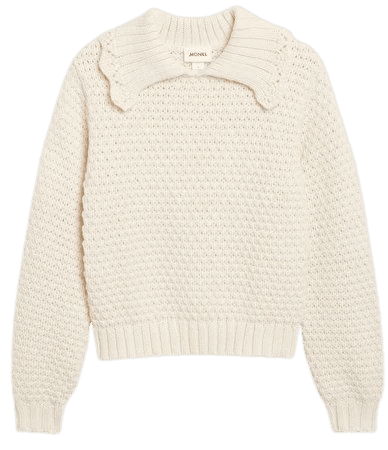 White scalloped knit collar cardigan - White - Monki WW