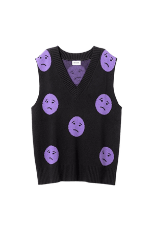 Skill Oversized Jacquard Vest - Sad face - Knitwear - Weekday WW