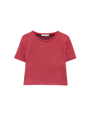 Red jacquard cut-out top - pull&bear