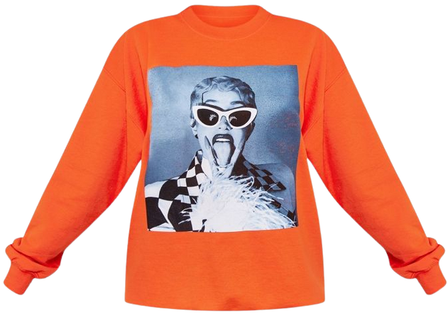 Bright Orange Cardi B Photographic Sweatshirt | PrettyLittleThing USA