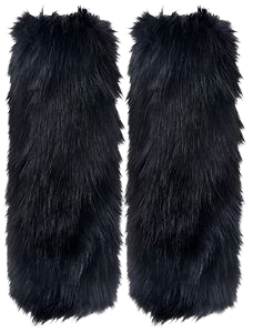 Leg Warmers Women Faux Fur Fuzzy Long Boots Shoes Cuff Cover Furry Costume Black