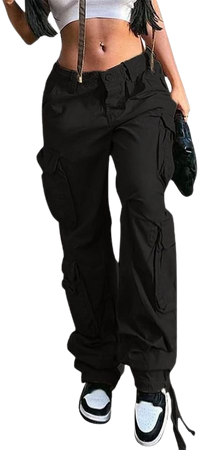 QYANGG Baggy Cargo Pants Women High Waist Pants for Women Loose Pocket Jogger Straight Wide Leg Y2K Cargo Pants Black at Amazon Women’s Clothing store