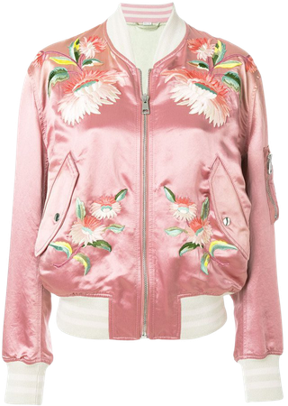 Gucci floral embroidered bomber jacket pink