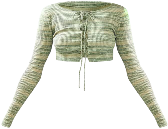 Khaki Space Dye Lace Knit Top | Knitwear | PrettyLittleThing USA