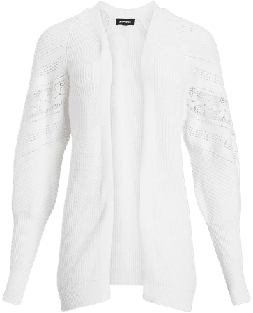 Ribbed Lace Pieced Puff Sleeve Cardigan | Express