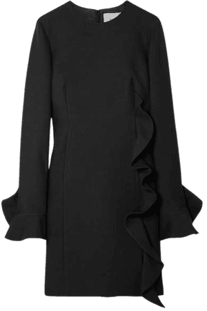 Ruffled Wool And Silk-blend Mini Dress - Black