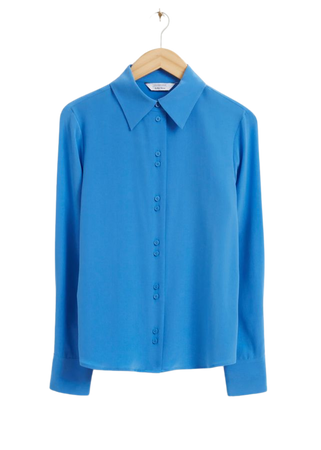 Mulberry Silk Buttoned Blouse - Bright Blue - & Other Stories WW