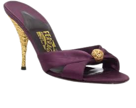 Salvatore Ferragamo Purple and Gold Satin Sandals