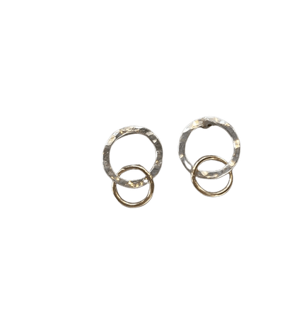 Mixed metal double circle post earrings | Etsy