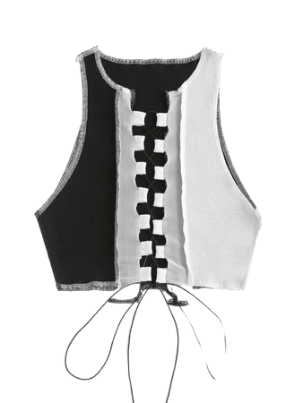 [47% OFF] 2020 Mesh Panel Reverse Stitching Lace Up Two Tone Tank Top In BLACK | ZAFUL